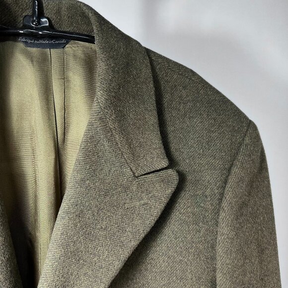 TED BAKER London Full Length Herringbone Olive 100% Wool Overcoat Jacket 40R - Picture 1 of 8